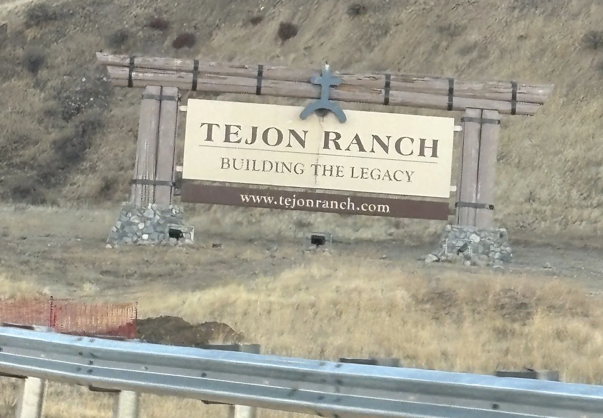 Tejon Ranch roadside sign along the I-5 approach in Kern County