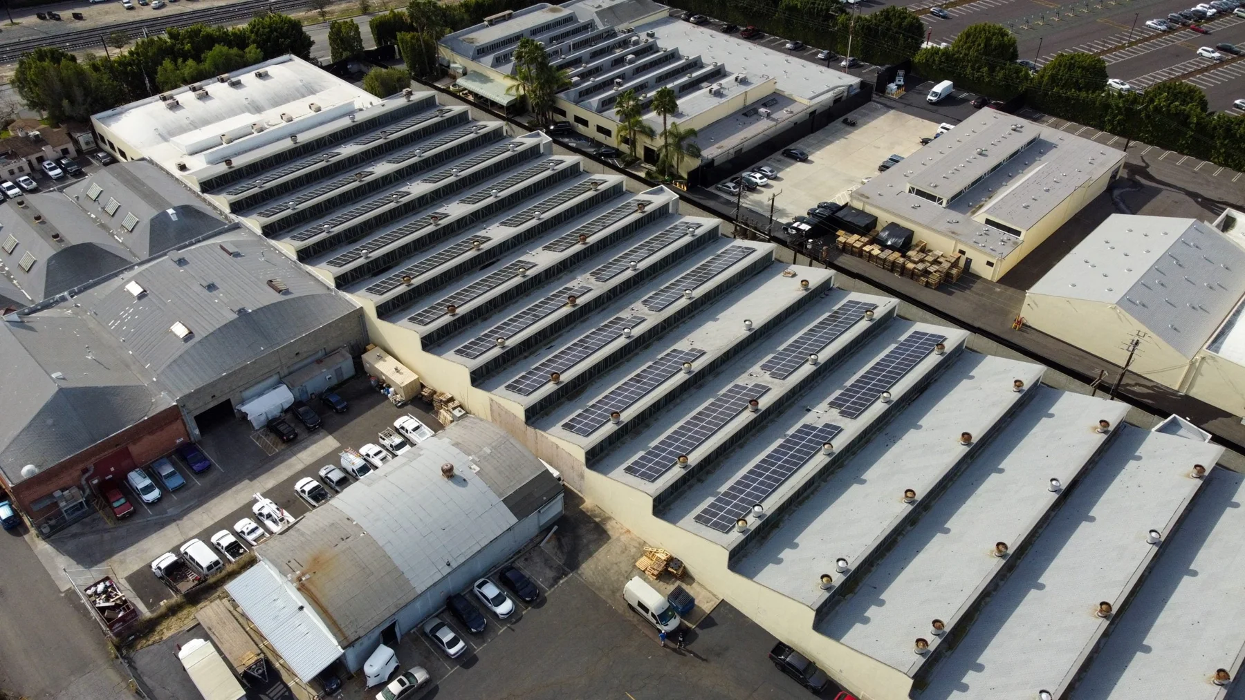 Aerial view of a warehouse roof